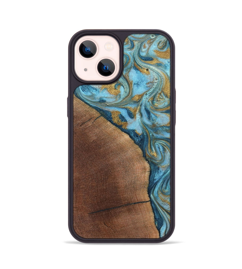 iPhone 14 Wood Phone Case - Carmen (Teal & Gold, 824576)