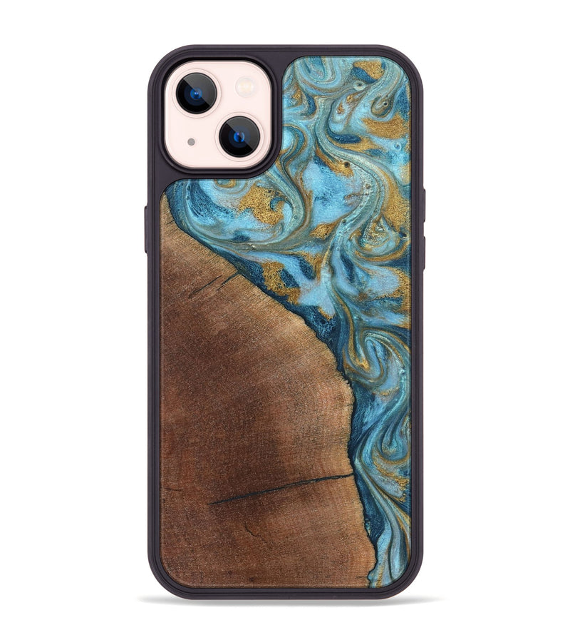 iPhone 14 Plus Wood Phone Case - Carmen (Teal & Gold, 824576)