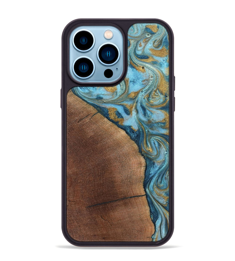 iPhone 14 Pro Max Wood Phone Case - Carmen (Teal & Gold, 824576)