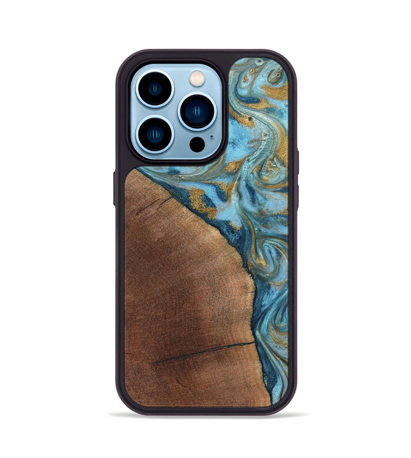 iPhone 14 Pro Wood Phone Case - Carmen (Teal & Gold, 824576)