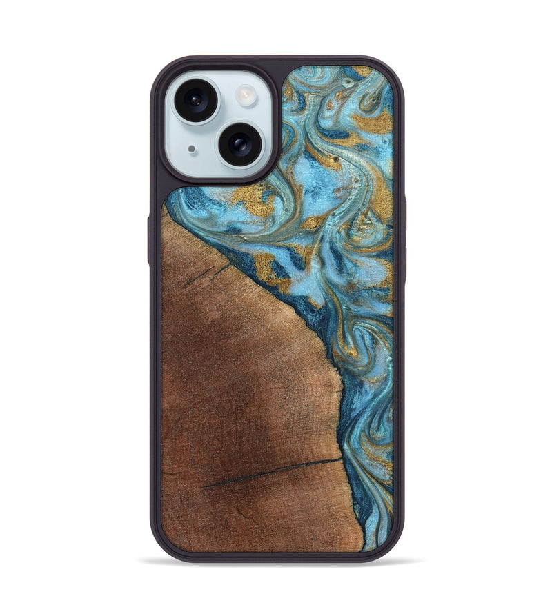 iPhone 15 Wood Phone Case - Carmen (Teal & Gold, 824576)