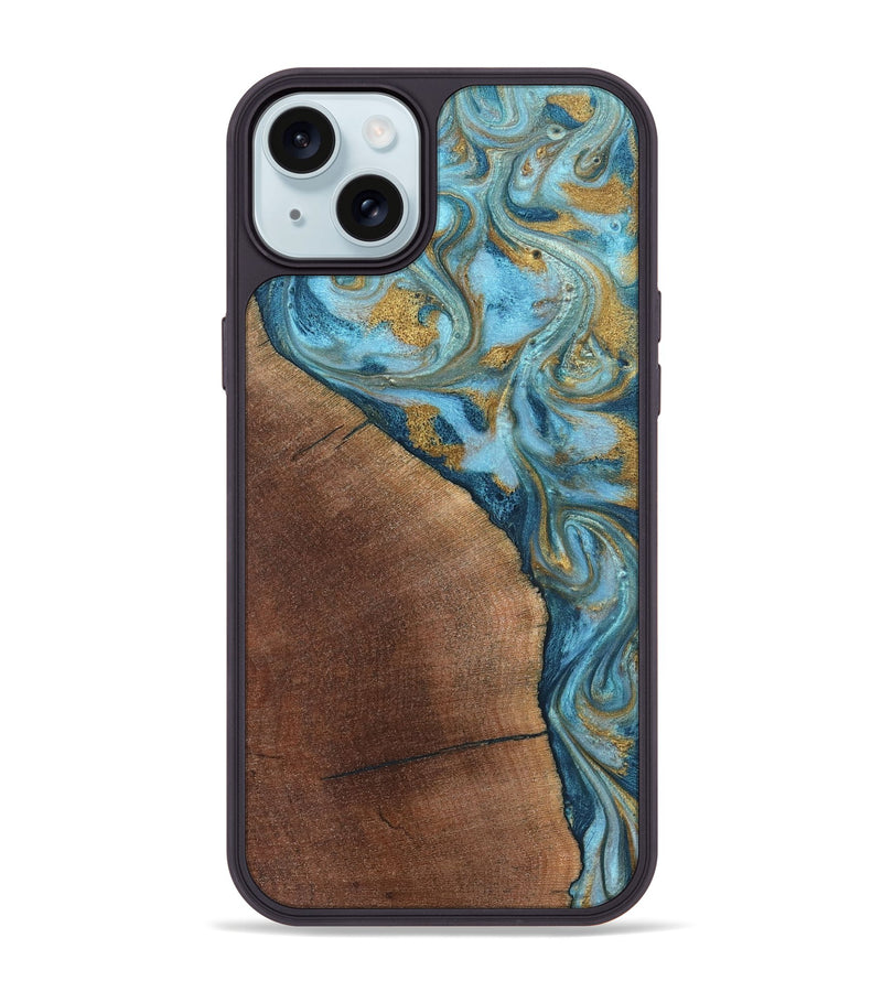 iPhone 15 Plus Wood Phone Case - Carmen (Teal & Gold, 824576)