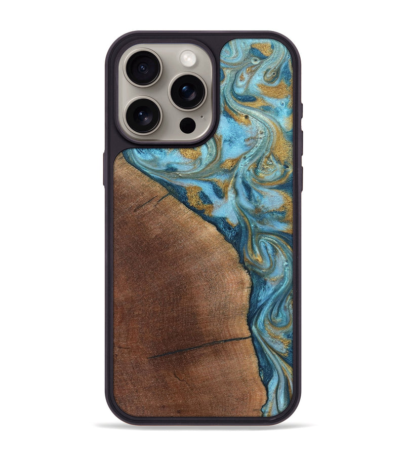 iPhone 15 Pro Max Wood Phone Case - Carmen (Teal & Gold, 824576)