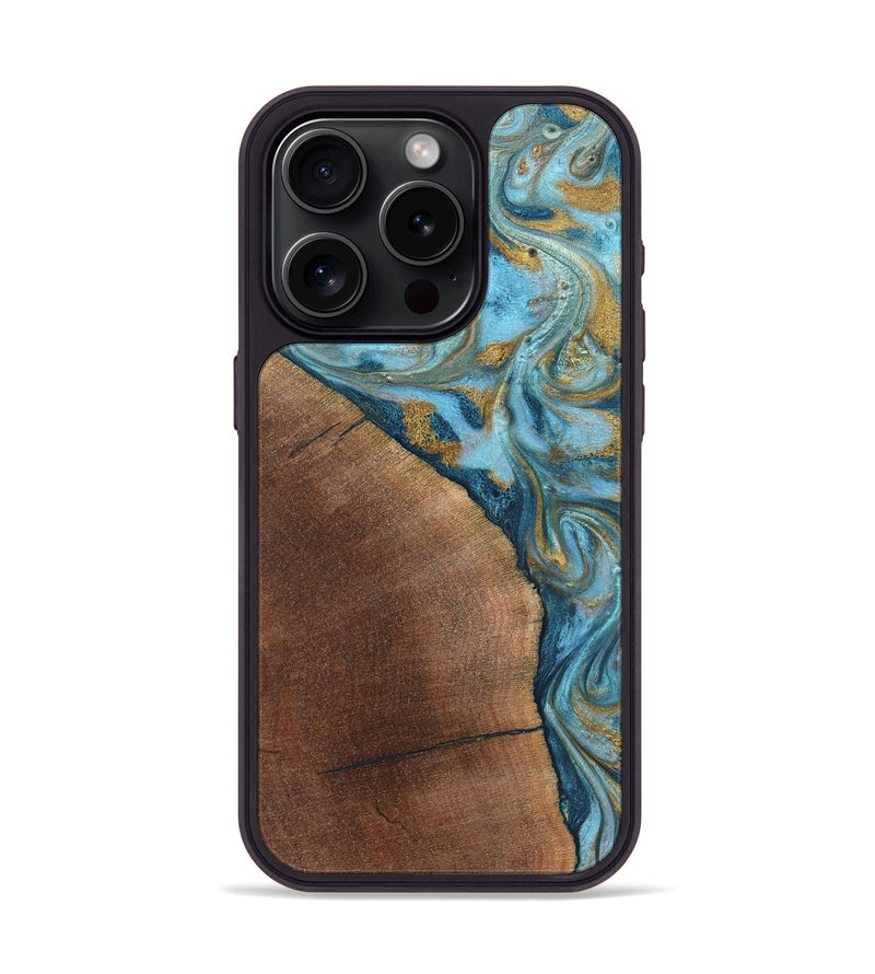 iPhone 15 Pro Wood Phone Case - Carmen (Teal & Gold, 824576)