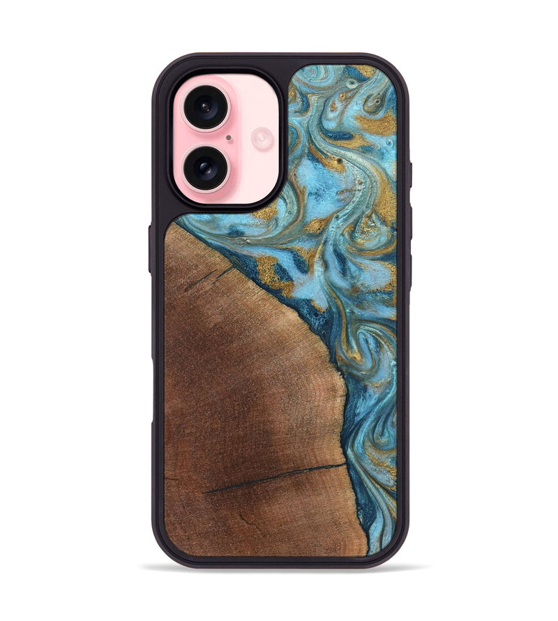 iPhone 16 Wood Phone Case - Carmen (Teal & Gold, 824576)