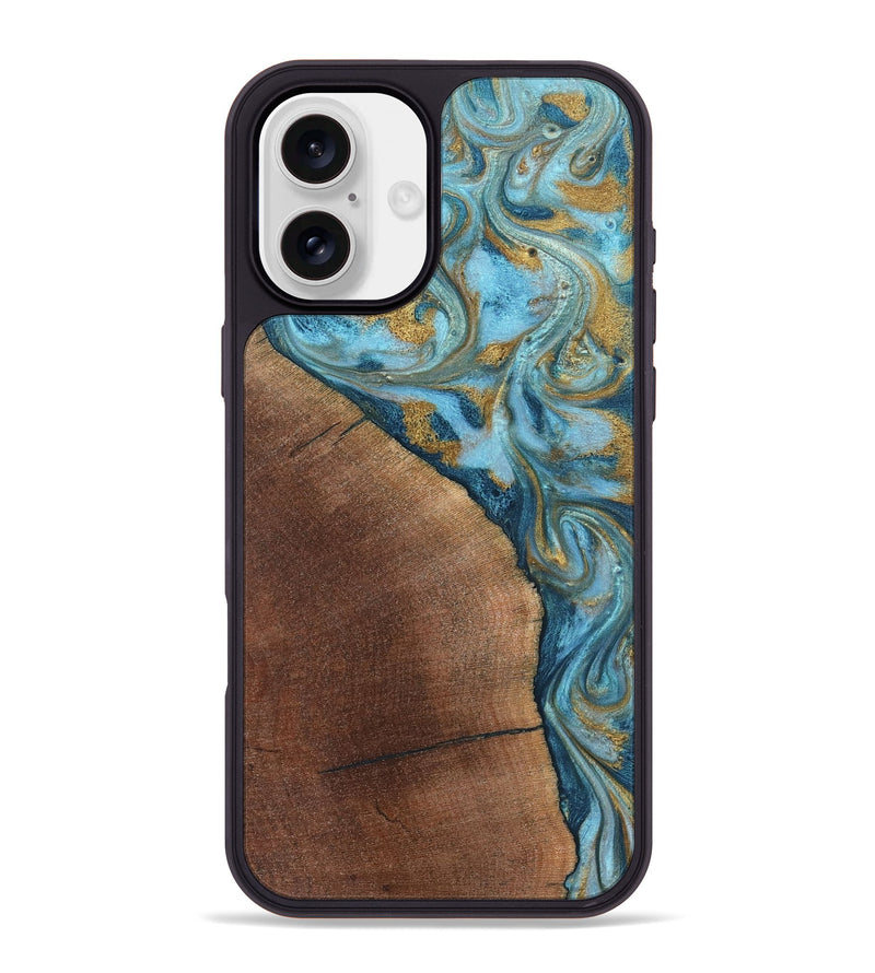iPhone 16 Plus Wood Phone Case - Carmen (Teal & Gold, 824576)