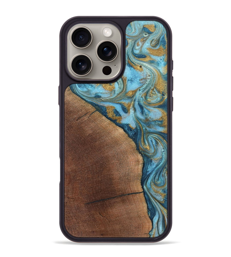iPhone 16 Pro Max Wood Phone Case - Carmen (Teal & Gold, 824576)