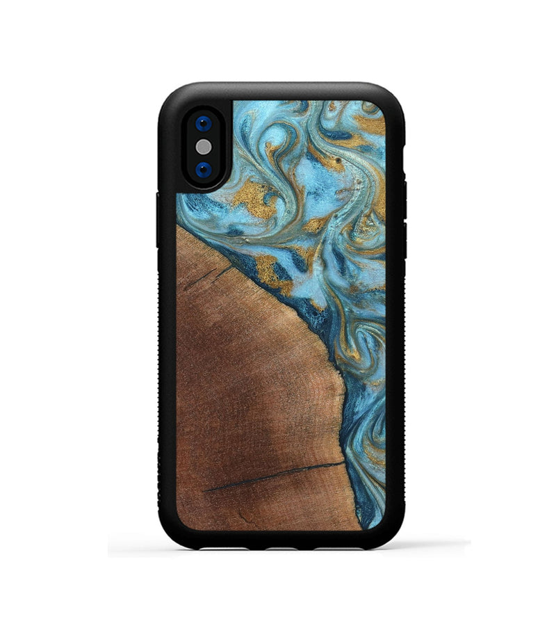 iPhone Xs Wood Phone Case - Carmen (Teal & Gold, 824576)