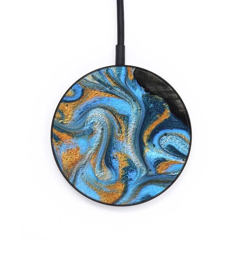 Circle Wood Wireless Charger - Aimee (Teal & Gold, 824579)