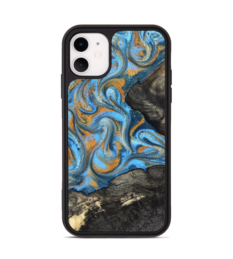 iPhone 11 Wood Phone Case - Aimee (Teal & Gold, 824579)