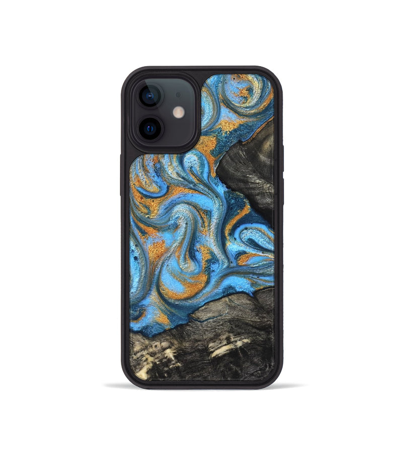 iPhone 12 mini Wood Phone Case - Aimee (Teal & Gold, 824579)