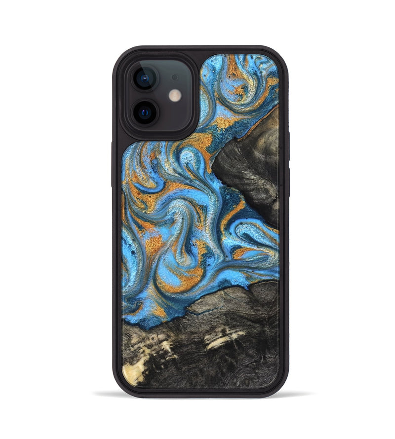 iPhone 12 Wood Phone Case - Aimee (Teal & Gold, 824579)