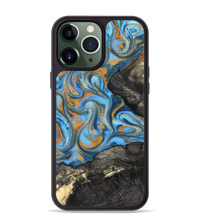 iPhone 13 Pro Max Wood Phone Case - Aimee (Teal & Gold, 824579)