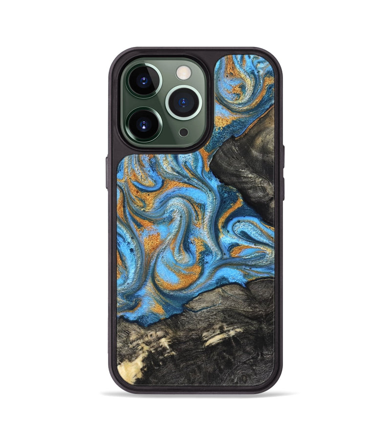 iPhone 13 Pro Wood Phone Case - Aimee (Teal & Gold, 824579)
