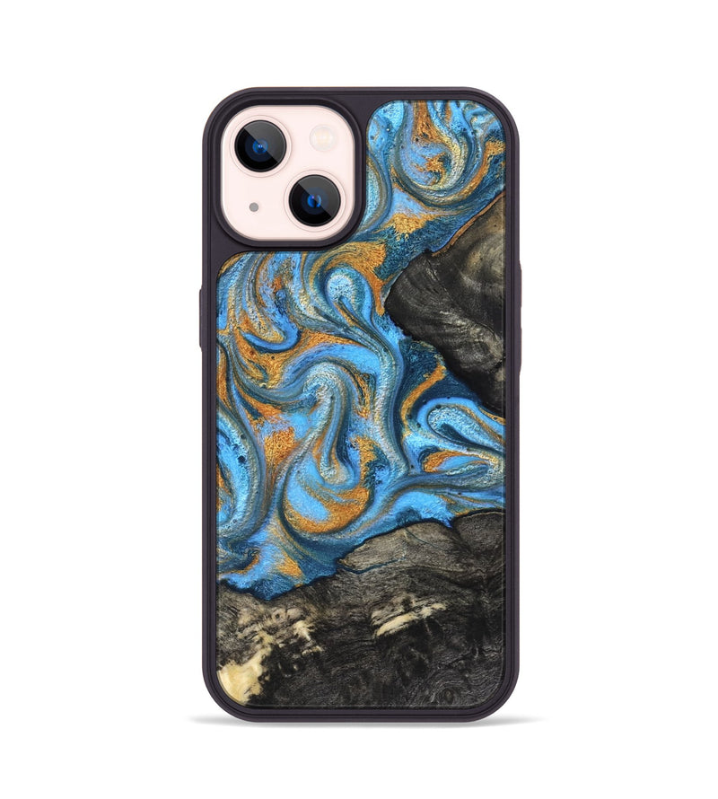 iPhone 14 Wood Phone Case - Aimee (Teal & Gold, 824579)