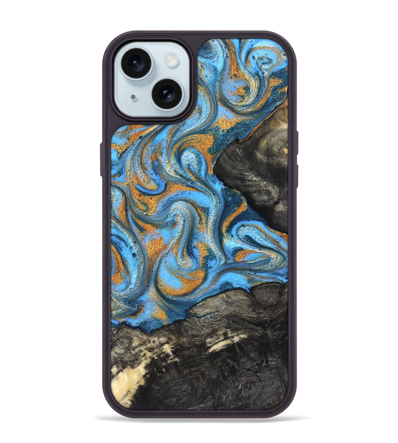 iPhone 15 Plus Wood Phone Case - Aimee (Teal & Gold, 824579)