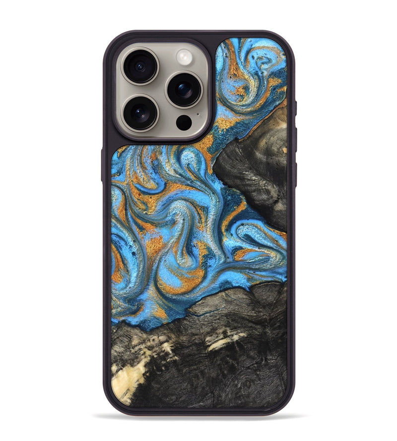 iPhone 15 Pro Max Wood Phone Case - Aimee (Teal & Gold, 824579)