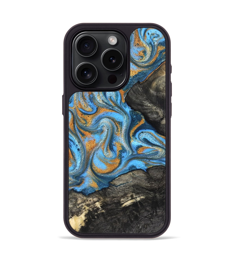 iPhone 15 Pro Wood Phone Case - Aimee (Teal & Gold, 824579)
