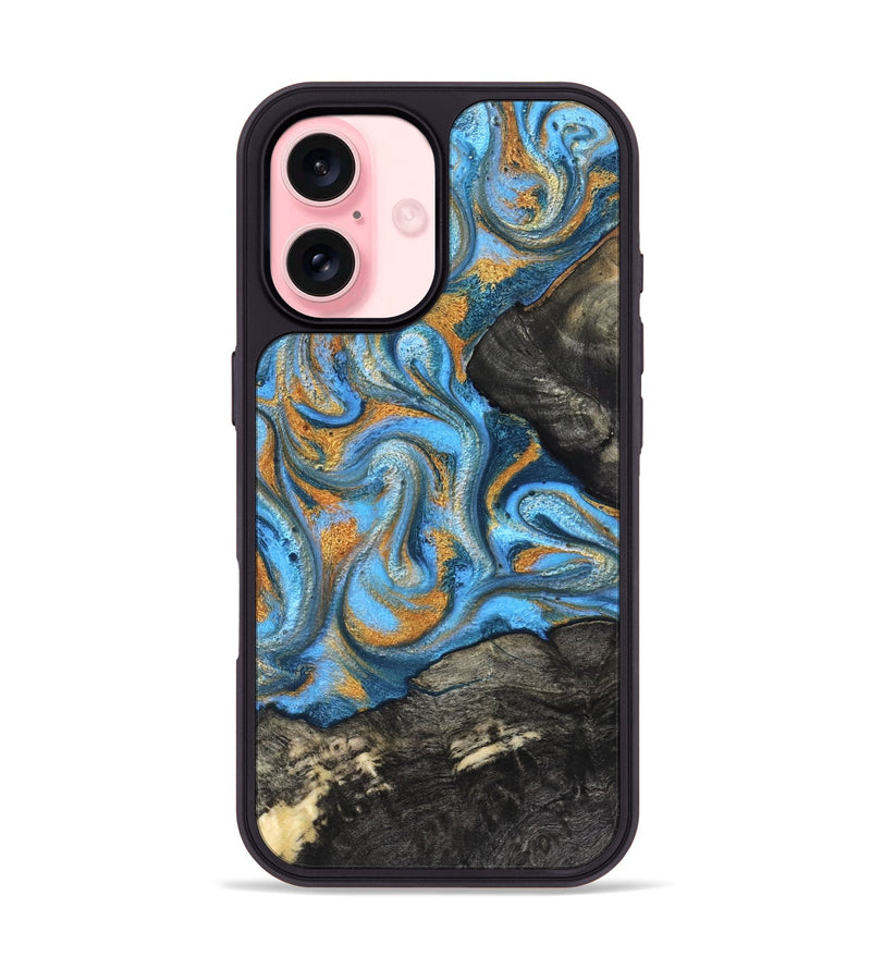 iPhone 16 Wood Phone Case - Aimee (Teal & Gold, 824579)