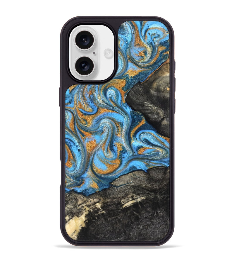 iPhone 16 Plus Wood Phone Case - Aimee (Teal & Gold, 824579)