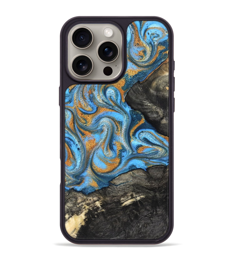 iPhone 16 Pro Max Wood Phone Case - Aimee (Teal & Gold, 824579)