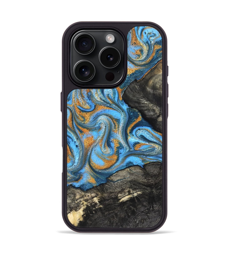 iPhone 16 Pro Wood Phone Case - Aimee (Teal & Gold, 824579)