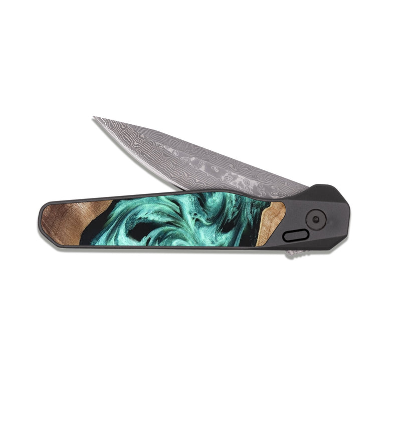 EDC Dark Damascus Wood Pocket Knife - Madge (Green, 824581)