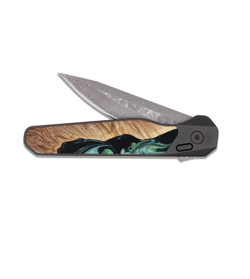 EDC Dark Damascus Wood Pocket Knife - Libby (Green, 824592)