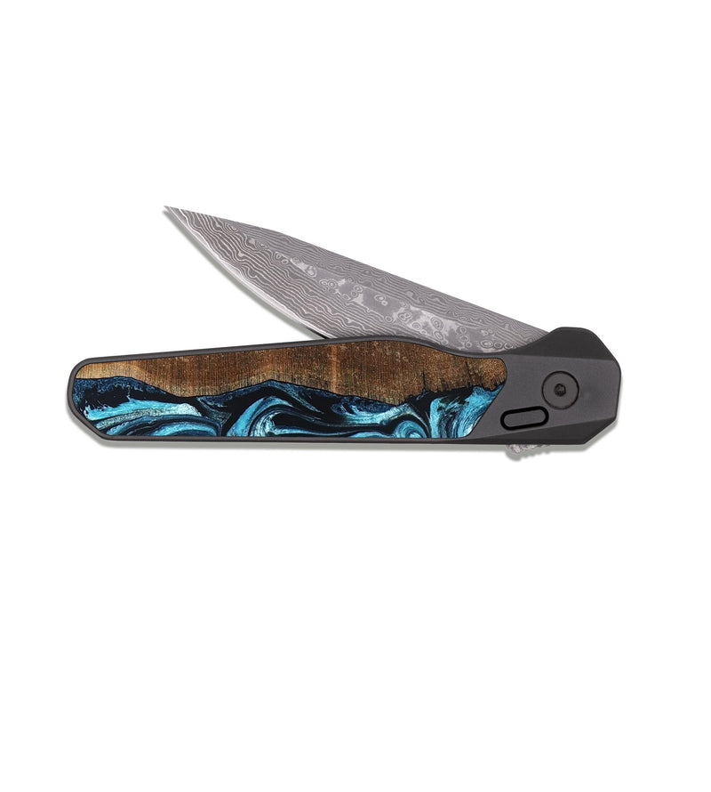 EDC Dark Damascus Wood Pocket Knife - Adeline (Blue, 824663)