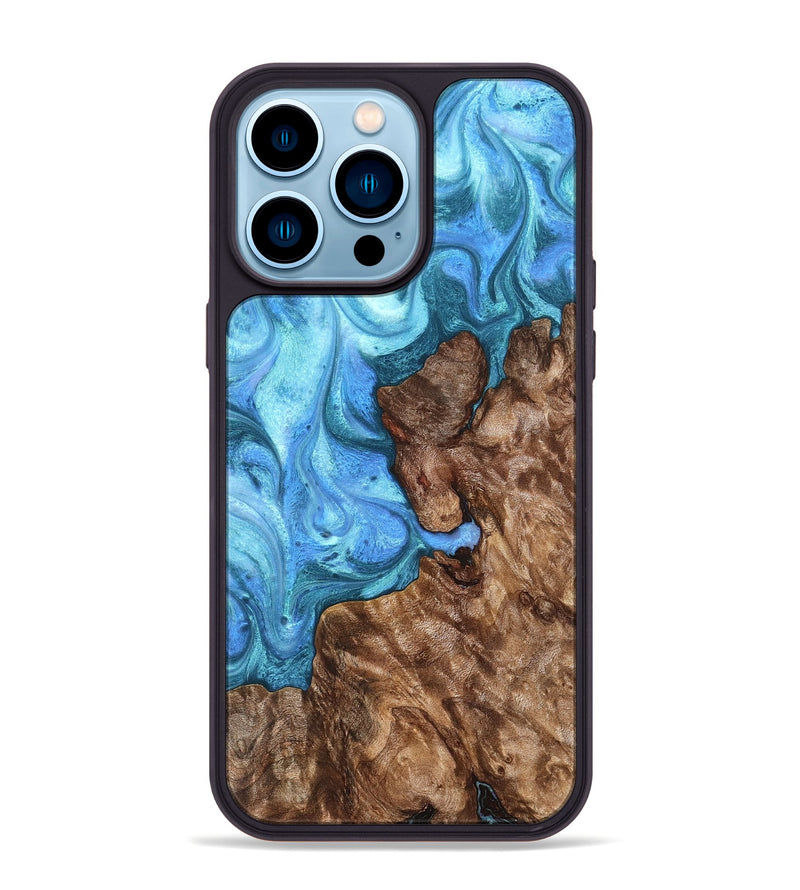 iPhone 14 Pro Max Wood Phone Case - Damon (Blue, 824664)