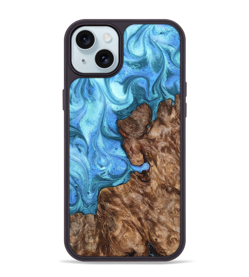 iPhone 15 Plus Wood Phone Case - Damon (Blue, 824664)