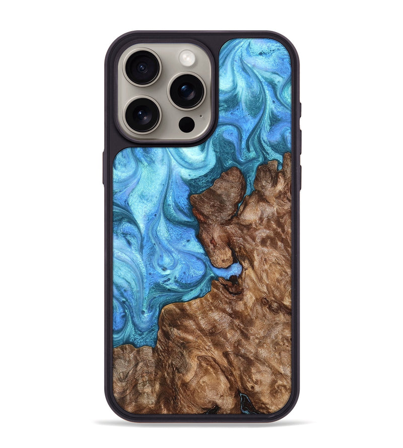 iPhone 15 Pro Max Wood Phone Case - Damon (Blue, 824664)