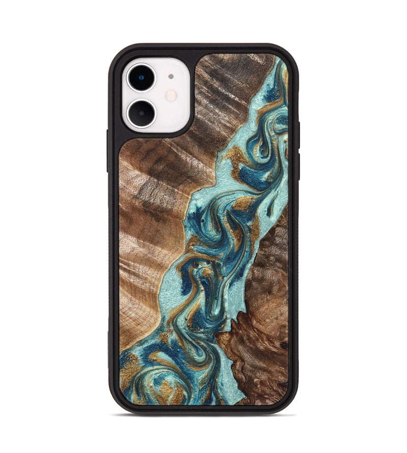 iPhone 11 Wood Phone Case - Brisa (Teal & Gold, 824693)