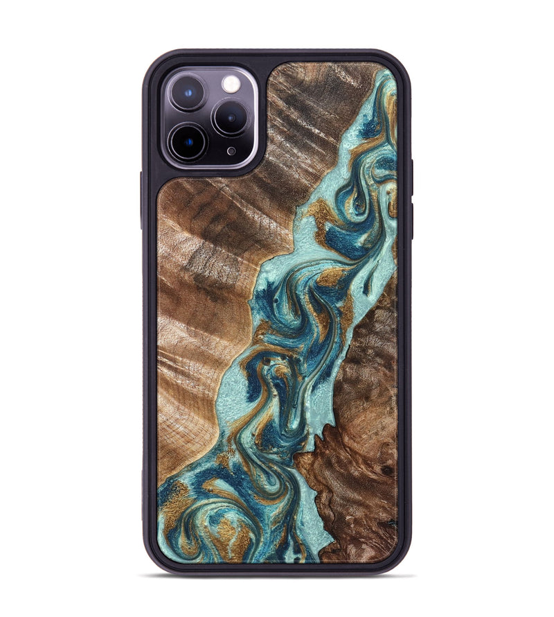 iPhone 11 Pro Max Wood Phone Case - Brisa (Teal & Gold, 824693)