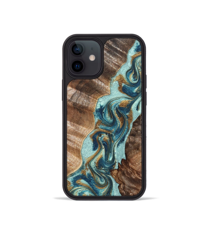 iPhone 12 mini Wood Phone Case - Brisa (Teal & Gold, 824693)