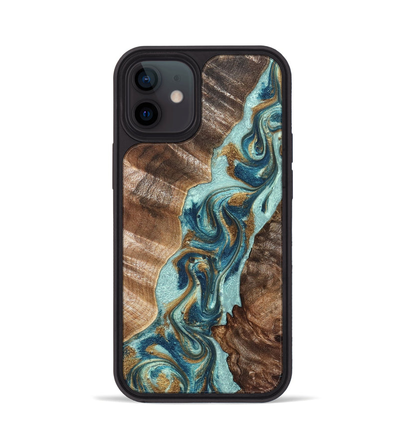 iPhone 12 Wood Phone Case - Brisa (Teal & Gold, 824693)