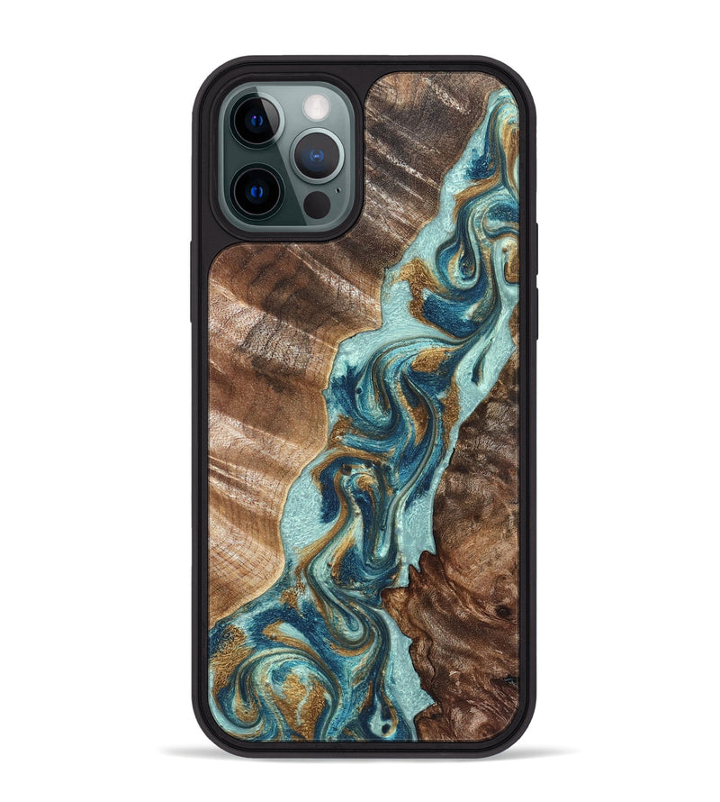 iPhone 12 Pro Max Wood Phone Case - Brisa (Teal & Gold, 824693)