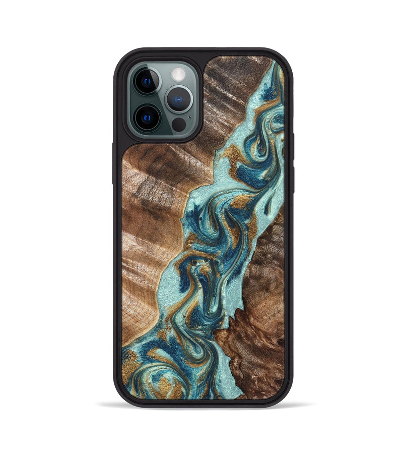 iPhone 12 Pro Wood Phone Case - Brisa (Teal & Gold, 824693)