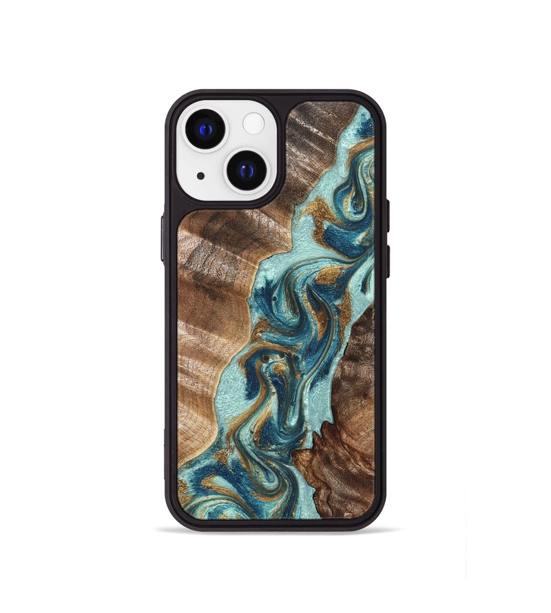 iPhone 13 mini Wood Phone Case - Brisa (Teal & Gold, 824693)