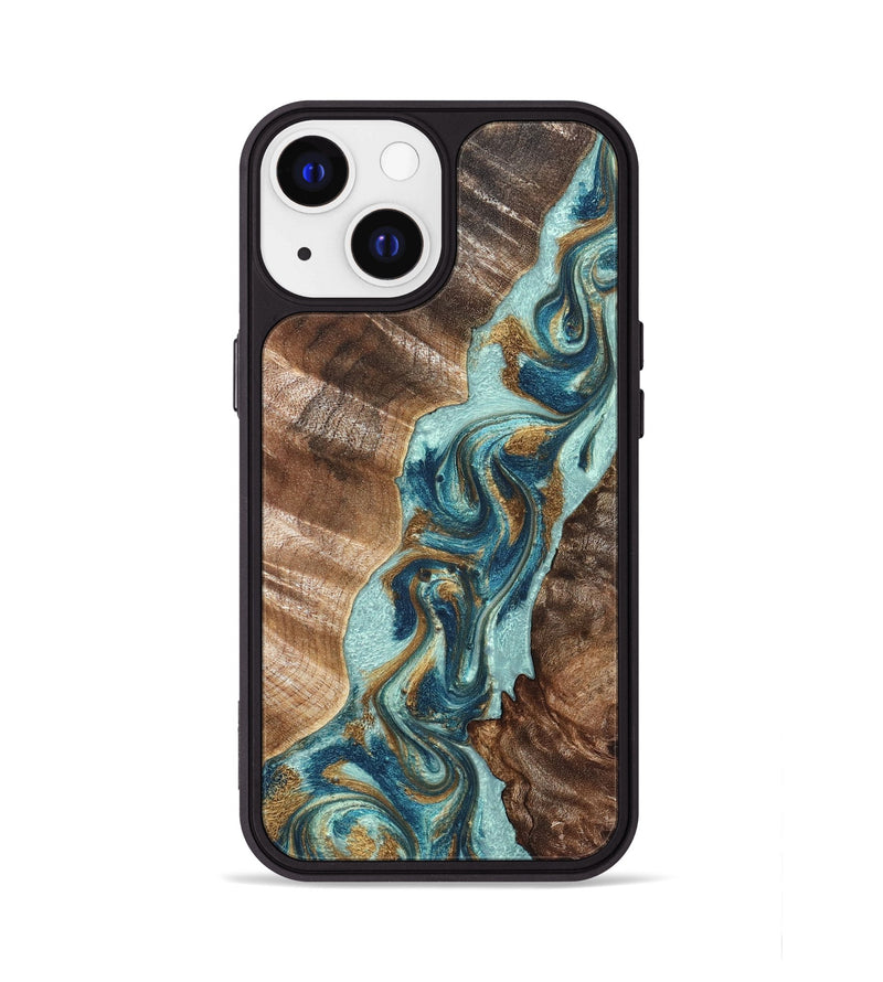 iPhone 13 Wood Phone Case - Brisa (Teal & Gold, 824693)