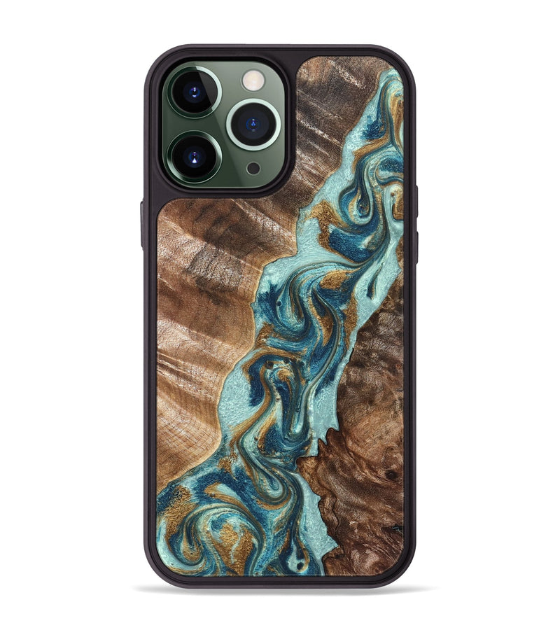 iPhone 13 Pro Max Wood Phone Case - Brisa (Teal & Gold, 824693)