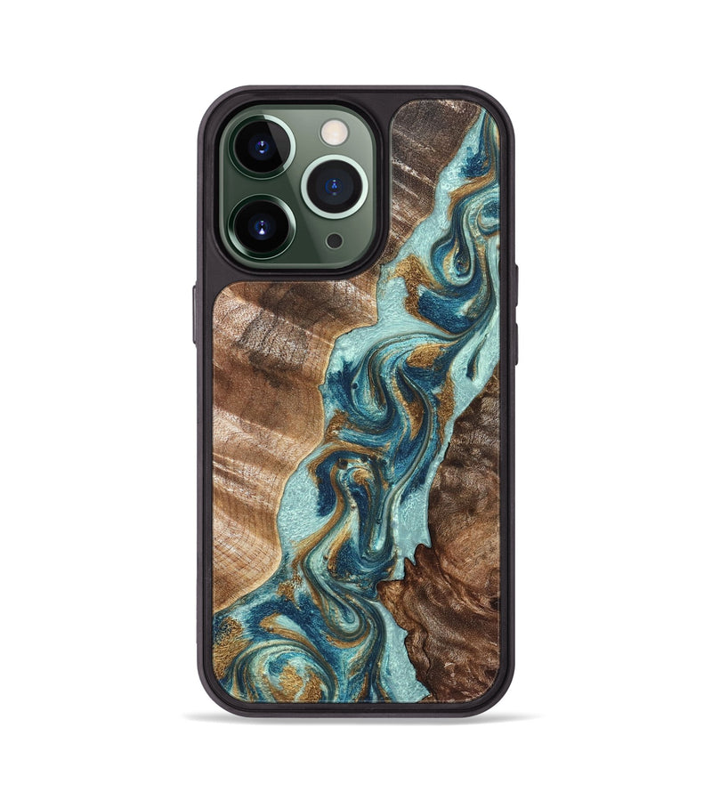 iPhone 13 Pro Wood Phone Case - Brisa (Teal & Gold, 824693)