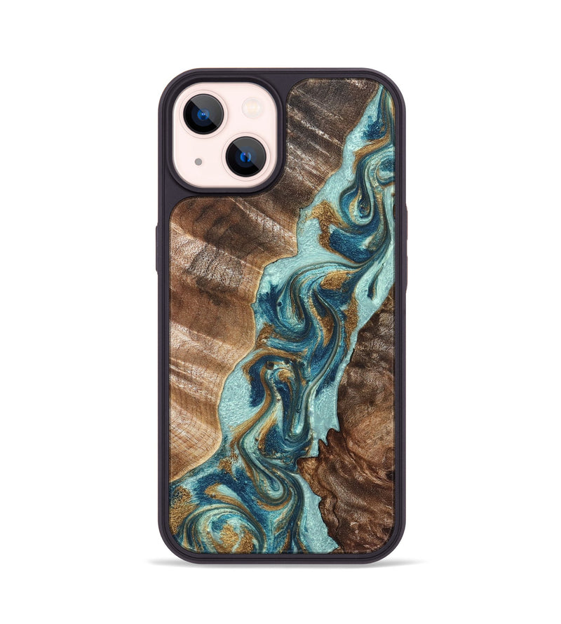 iPhone 14 Wood Phone Case - Brisa (Teal & Gold, 824693)