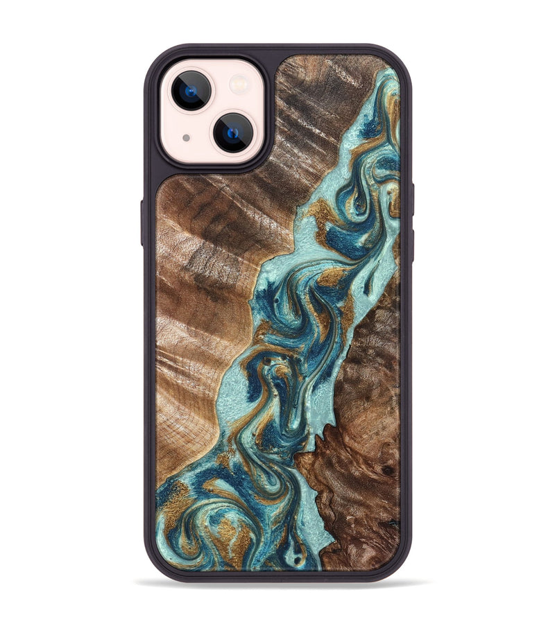 iPhone 14 Plus Wood Phone Case - Brisa (Teal & Gold, 824693)