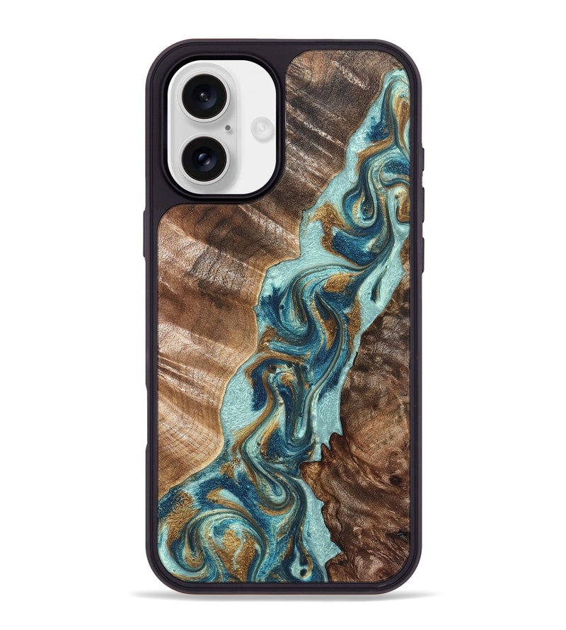 iPhone 16 Plus Wood Phone Case - Brisa (Teal & Gold, 824693)