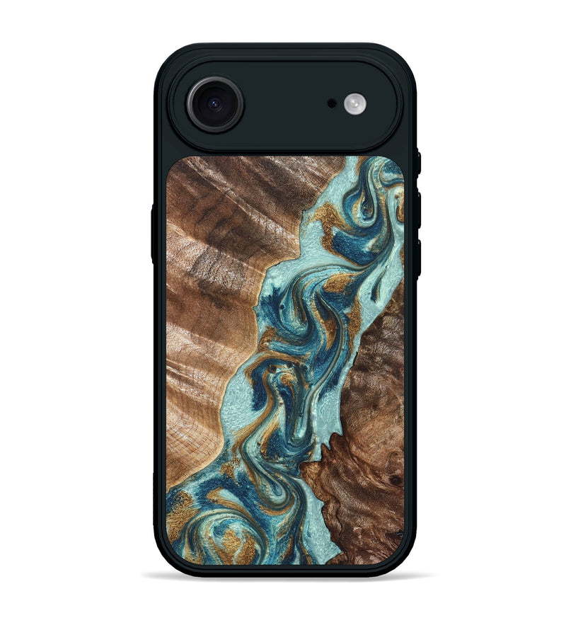 iPhone 17 Air Wood Phone Case - Brisa (Teal & Gold, 824693)