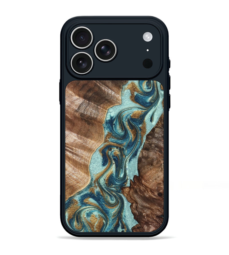 iPhone 17 Pro Max Wood Phone Case - Brisa (Teal & Gold, 824693)
