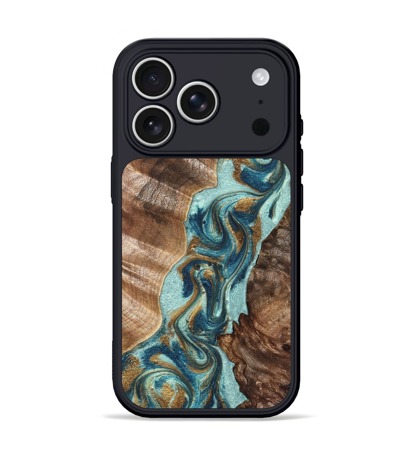 iPhone 17 Pro Wood Phone Case - Brisa (Teal & Gold, 824693)