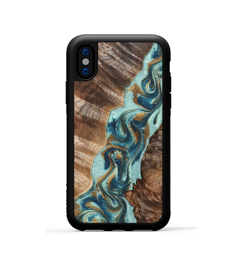 iPhone Xs Wood Phone Case - Brisa (Teal & Gold, 824693)