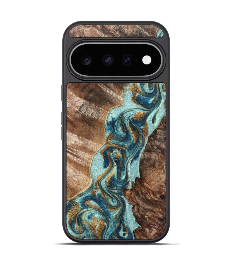 Pixel 11 Pro Wood Phone Case - Brisa (Teal & Gold, 824693)